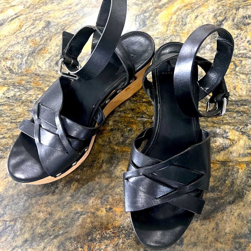 Marc Fisher black strappy wedge sandals